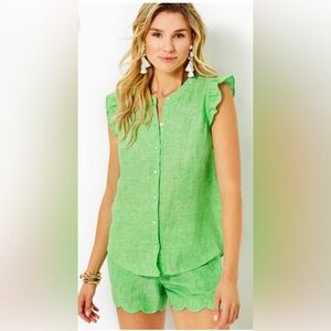 Lilly Pulitzer | Linen Briette Shirt and Brea Shorts Set | Sz L